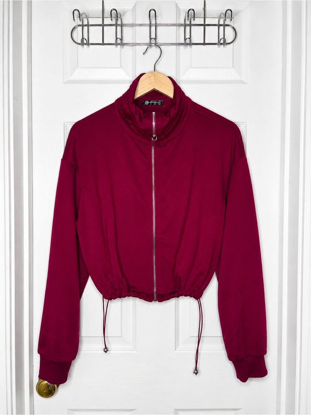 Women's Zip-Front Burgundy Cropped Jacket Sweatshirt PrettyGarden size S